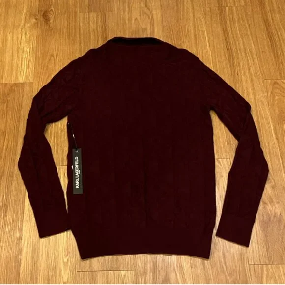 Karl Lagerfeld Men Polo Sweater Long Sleeve Burgundy Size S